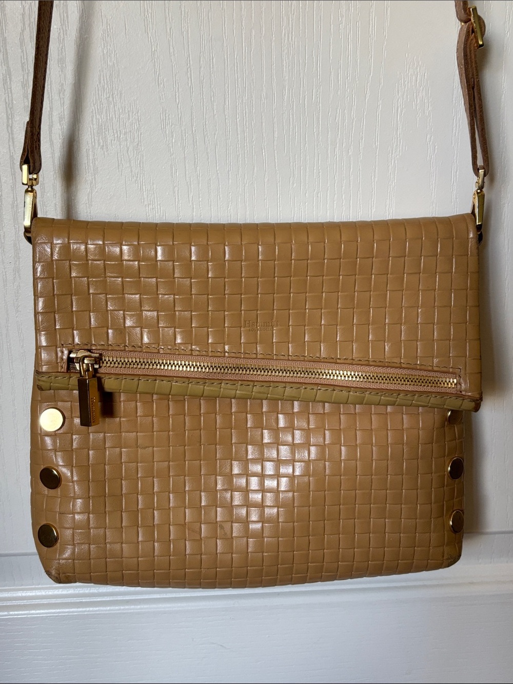 Hammitt VIP Medium Woven Leather Crossbody Bag Tan